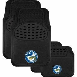 Flash Sale 👍 NRL Floor Mats - Eels, Combo Rubber/Carpet, Black, Set Of 4 🎁