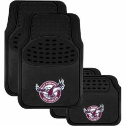 Coupon 😉 NRL Floor Mats - Sea Eagles, Combo Rubber/Carpet, Black, Set Of 4 🛒