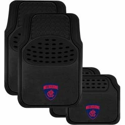 Budget 🧨 AFL Floor Mats - Melbourne Football Club, Combo Rubber/Carpet, Black, Set Of 4 🔔