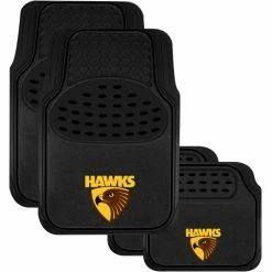 Coupon ⌛ AFL Floor Mats - Hawthorn, Combo Rubber/Carpet, Black, Set Of 4 😉