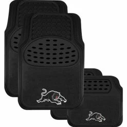 Deals 👍 NRL Floor Mats - Panthers, Combo Rubber/Carpet, Black, Set Of 4 🔔