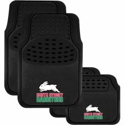 Best Sale ❤️ NRL Floor Mats - Rabbitohs, Combo Rubber/Carpet, Black, Set Of 4 🧨