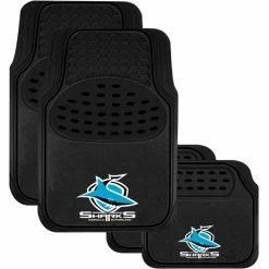 Budget ✨ NRL Floor Mats - Sharks, Combo Rubber/Carpet, Black, Set Of 4 ✔️