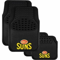 Best Sale 🤩 AFL Floor Mats - Gold Coast Suns, Combo Rubber/Carpet, Black, Set Of 4 🛒