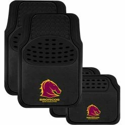 Wholesale 😀 NRL Floor Mats - Broncos, Combo Rubber/Carpet, Black, Set Of 4 🎉