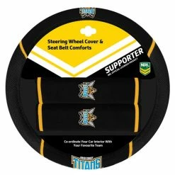 Coupon 🥰 NRL Steering Wheel Cover And Seat Belt Buddies - Titans, 380mm Diameter 👍