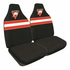 Promo 🎉 AFL Seat Covers - Swans, Built-In Headrests, Size 60 Front Pair 🔔