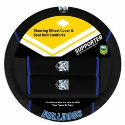 Promo 🧨 NRL Steering Wheel Cover And Seat Belt Buddies - Bulldogs, 380mm Diameter ⭐
