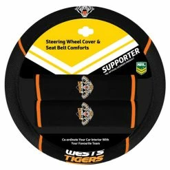 Promo 🌟 NRL Steering Wheel Cover And Seat Belt Buddies - Tigers, 380mm Diameter 🥰
