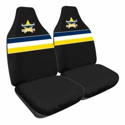 Budget 🌟 NRL Seat Covers - Cowboys, Built-In Headrests, Size 60 Front Pair ✨